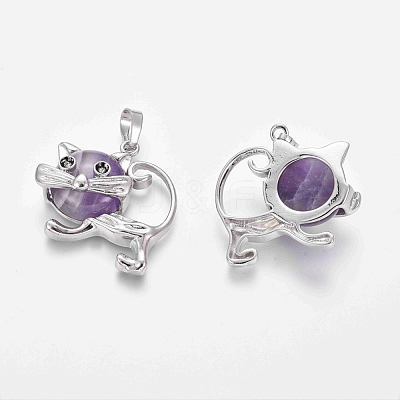 Natural Amethyst Kitten Pendants G-J386-C02-1