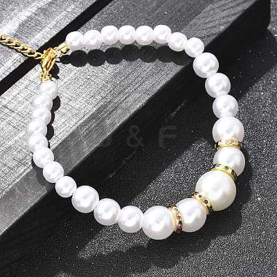 Round ABS Imitation Pearl Beads Bracelets for Women BJEW-B124-01G-1