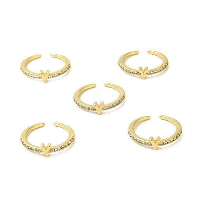 Clear Cubic Zirconia Initial Letter Open Cuff Ring RJEW-H120-09G-Y-1