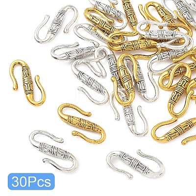 30Pcs 2 Colors Tibetan Style Alloy S-Hook Clasps TIBE-YW0001-96-1