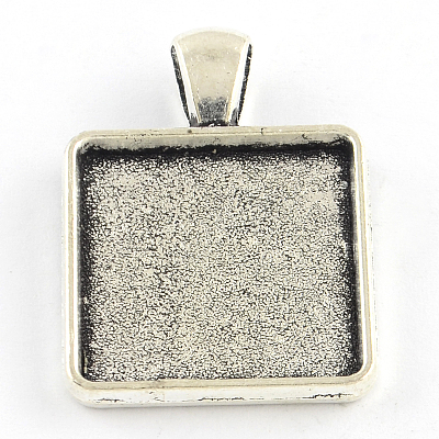 Tibetan Style Square Alloy Pendant Cabochon Settings TIBEP-Q051-17AS-RS-1