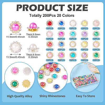200Pcs 20 Colors Alloy Rhinestone Cabochons FIND-TA0006-32-1