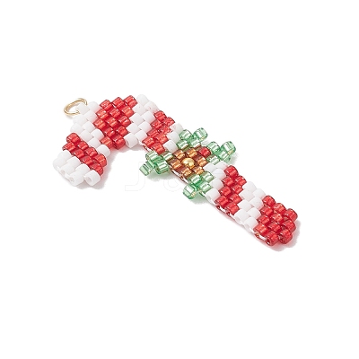 5Pcs 5 Styles Christmas Themed Glass Seed Beaded Pendants PALLOY-MZ00868-1