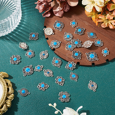 Tibetan Style Alloy with Resin Imitation Turquoise Connector Charms FIND-TAC0035-47AS-11-1