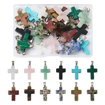 24Pcs 12 Styles Natural & Synthetic Mixed Gemstone Pendants G-TA0001-38-1