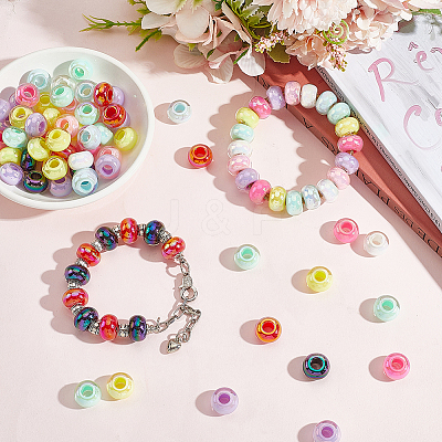 100Pcs UV Plating Rainbow Iridescent Acrylic European Beads MACR-PA0001-27-1