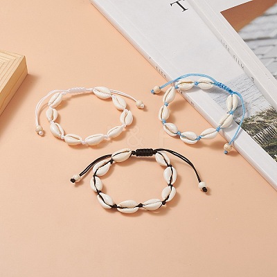Natural Shell & Synthetic Turquoise Braided Bead Bracelet for Women BJEW-JB09245-1