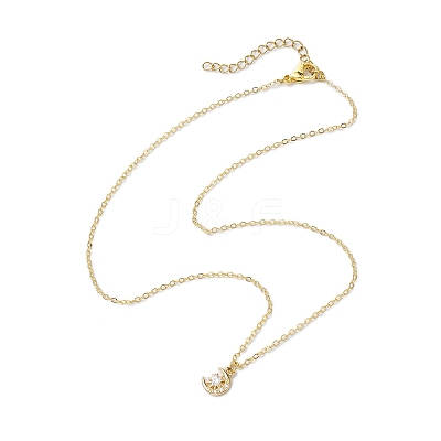 Rack Plating Brass Pave Clear Cubic Zirconia Moon Star Pendant Necklaces for Women NJEW-JN05000-1