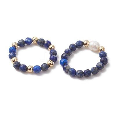 15Pcs 5 Colour Natural Gemstone & Cultured Freshwater Pearl Cuff Rings RJEW-JR01024-1