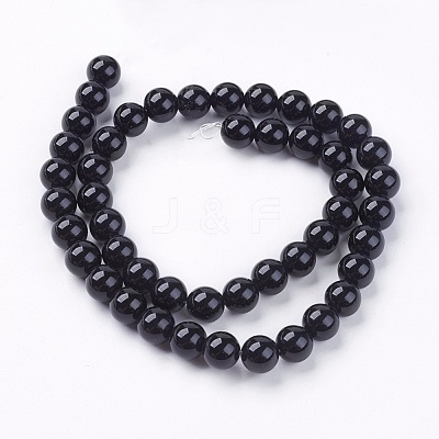 Natural Black Onyx Round Beads Strand G-L087-8mm-01-1
