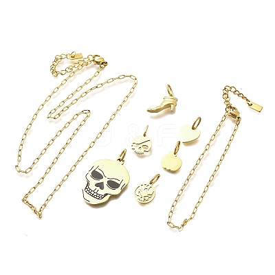 304 Stainless Steel Enamel Shoes Skull Heart Pumpkin Pendant & Necklaces & Bracelets Sets SJEW-Q002-01G-1