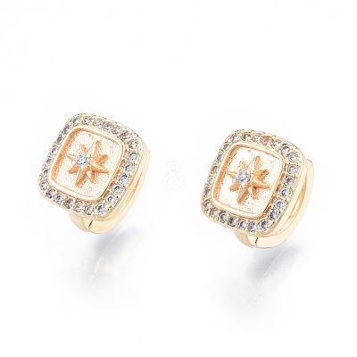 Clear Cubic Zirconia Square with Star Hoop Earrings EJEW-F291-06G-1