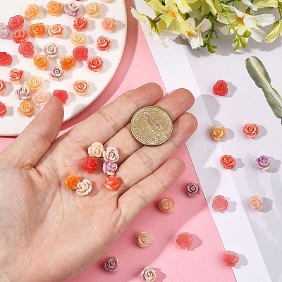 100Pcs 5 Colors Synthetic Coral Carved Beads CORA-SP0001-14-1