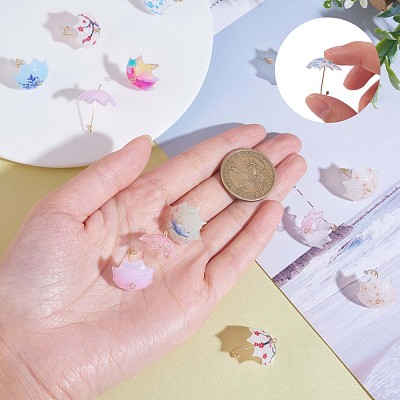 16Pcs Acrylic Umbrella Charms Pendants Acrylic Dangle Charm with Brass Loops for Jewelry Necklace Earring Making Handmade JX313A-1