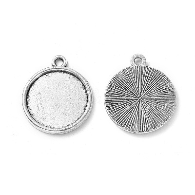 Tibetan Style Antique Silver Alloy Flat Round Pendant Cabochon Settings TIBEP-M022-28AS-1