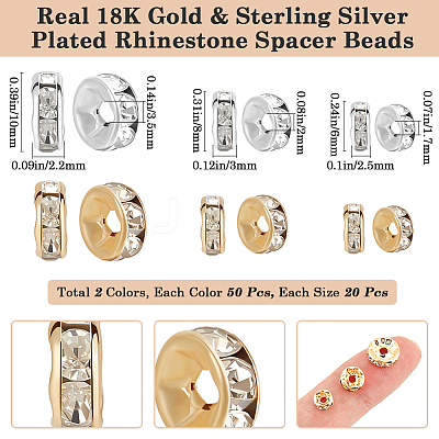 120Pcs 6 Styles Brass Rhinestone Spacer Beads KK-BBC0016-02-1
