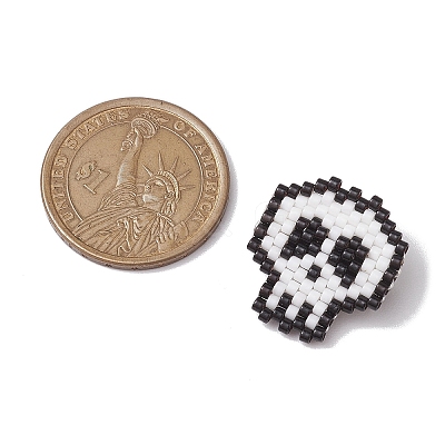 Halloween Skull Glass Seed Beads Brooch JEWB-BR00166-1