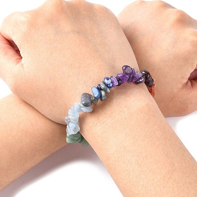 Chakra Gemstone Stretch Bracelets X-BJEW-JB02288-01-1