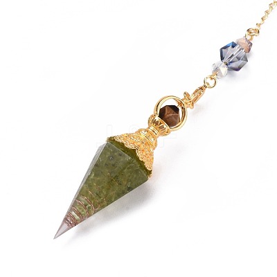 Resin Hexagonal Pointed Dowsing Pendulums(Brass Finding and Gemstone Inside) G-L521-A08-1