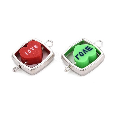 Polymer Clay Love Heart Beads with CCB Plastic Square Frame Connector Charms CLAY-T022-30M-1