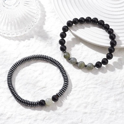 2Pcs Narutal & Synthetic Mixed Gemstone Beads Stretch Bracelets BJEW-JB12720-02-1