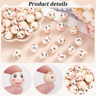 80Pcs Printed Wood European Beads WOOD-PH0002-82-1