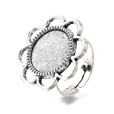 Vintage Adjustable Iron Finger Ring Components Alloy Flower Cabochon Bezel Settings X-PALLOY-O039-25AS-1