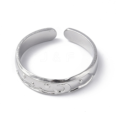 Non-Tarnish 304 Stainless Steel Crescent Moon Open Cuff Ring for Women RJEW-C046-01P-1