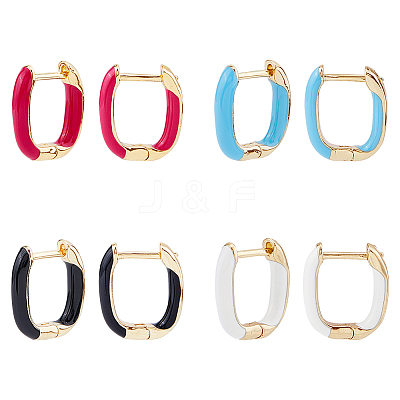 4 Pairs 4 Colors Real 18K Gold Plated Brass Rectangle Hoop Earrings EJEW-FI0003-06-1