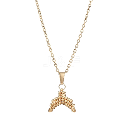 MIYUKI Delica Beads Beaded Mermaid Tail Pendant 304 Stainless Steel Cable Chain Necklaces for Women NJEW-MZ00130-01-1
