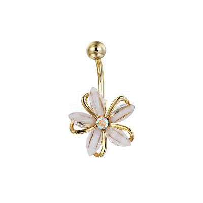 Flower Brass Cubic Zirconia Curved Barbell Belly Rings FS-WG56D26-01-1