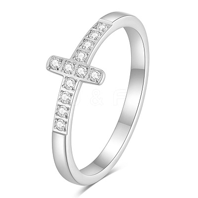 Cross Stainless Steel Micro Pave Clear Cubic Zirconia Finger Rings for Women FS-WG88B59-03-1
