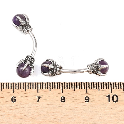 316 Stainless Steel Dragon Claw with Natural Stone Ball Curved Barbell Belly Rings AJEW-C044-06AS-02-1