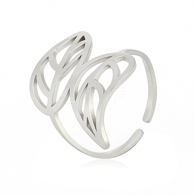 Hollow Out Leaf 201 Stainless Steel Adjustable Cuff Rings FS-WG4978C-01-1