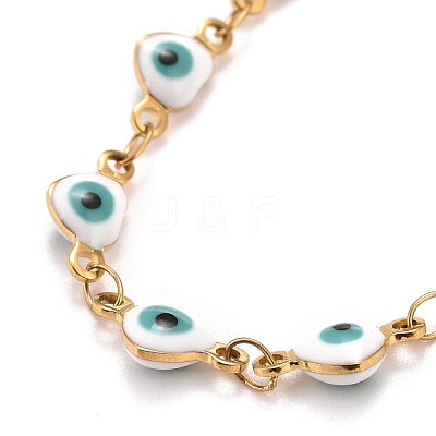 Enamel Heart with Evil Eye Link Chains Bracelet BJEW-P271-07G-02-1