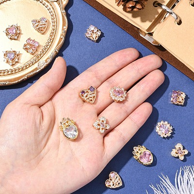 2Pcs 2 Colors Brass Micro Pave Cubic Zirconia Beads KK-YW0003-04-1