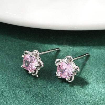 925 Sterling Silver Cubic Zirconia Stud Earrings EJEW-V019-02P-1