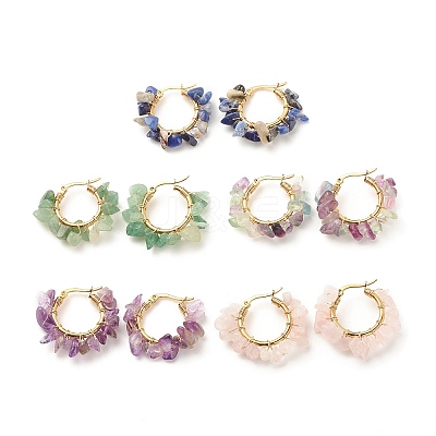 Natural Gemstone Chips Braided Hoop Earrings EJEW-JE04940-1