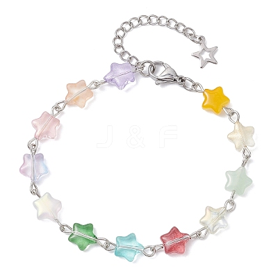 Spray Painted Glass Star Beads Link Chain Bracelets for Women BJEW-JB12730-1