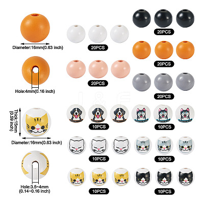 160Pcs 11 Styles Printed Cat & Dog Wood Beads WOOD-TA0001-74-1