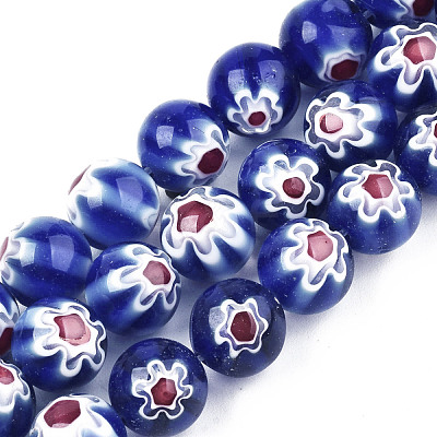Handmade Millefiori Glass Beads Strands LK-T001-10E-1