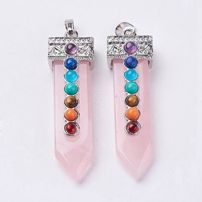 Natural Rose Quartz with Synthetic & Natural Mixed Stone Chakra Big Pendants G-E415-A07-1