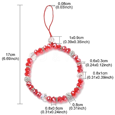 Rondelle Glass & Polymer Clay Rhinestone Beads Phone Hand Strap Chains HJEW-YW0001-05C-1