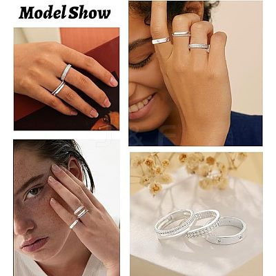 3Pcs 3 Styles Zinc Alloy Micro Pave Clear Cubic Zirconia Finger Rings FS-WG142C0-04-1