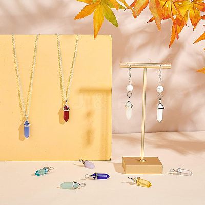 10Pcs 10 Colors Bullet Glass Pointed Pendants GLAA-FH0001-49-1