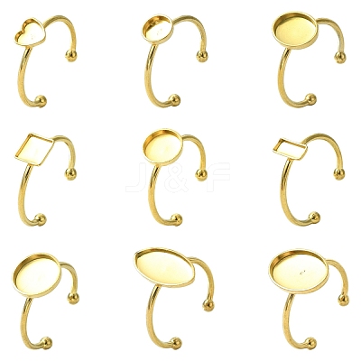 9Pcs 9 Styles Ion Plating(IP) 304 Stainless Steel Open Cuff Ring Components STAS-YW0003-18G-1