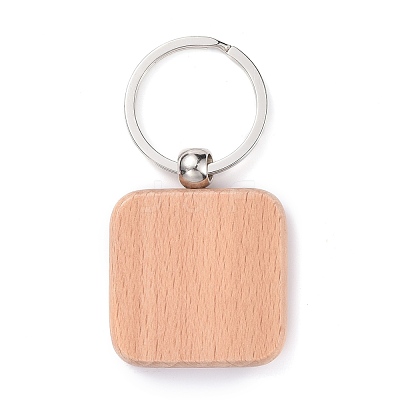 Natural Wood Keychain HJEW-P008-05-1