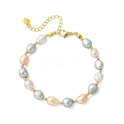 Natural Cultured Freshwater Pearl & Brass Beaded Bracelets for Women BJEW-JB13745-1