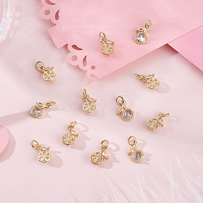 12Pcs Fruits Brass Micro Pave Cubic Zirconia Charms KK-BBC0024-42-1