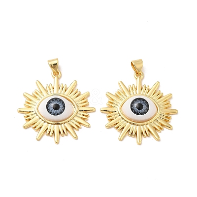 Evil Eye Resin Brass Pendants RESI-E026-02G-M-1